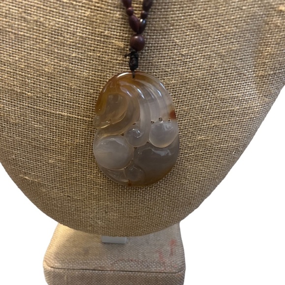 Chinese Nephrite Jade Natural Carved Lucky Cloud Unisex Pendant Necklace - Picture 3 of 5